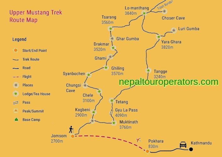 Mustang Tiji Festival Trek Map